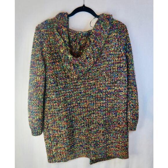Debut Open Multi Color Midi Cardigan Sweater Black Rainbow Medium Anthropology - Picture 5 of 5